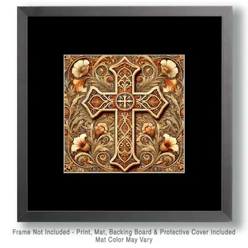 Art Nouveau Christian Cross - Wall Art Print - Square Poster - 8"x8" Artwork - 12"x12" Matte