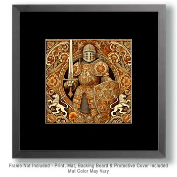 Art Nouveau Knight - Wall Art Print - Square Poster - 8"x8" Artwork - 12"x12" Matte