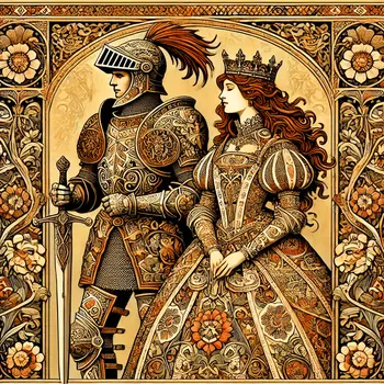 Art Nouveau Knight and Princess - Wall Art Print - Square Poster - 8"x8" Artwork - 12"x12" Matte