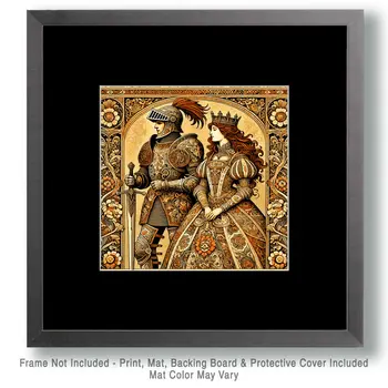 Art Nouveau Knight and Princess - Wall Art Print - Square Poster - 8"x8" Artwork - 12"x12" Matte