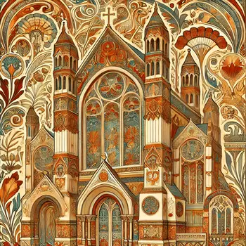 Art Nouveau Vintage Church - Wall Art Print - Square Poster - 8"x8" Artwork - 12"x12" Matte