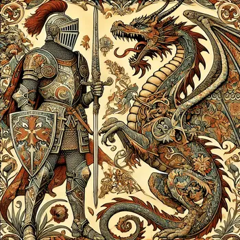 Art Nouveau Knight and Dragon - Wall Art Print - Square Poster - 8"x8" Artwork - 12"x12" Matte