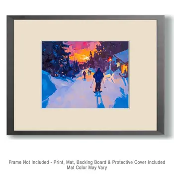 Winter Skiing on Neon Mountain 8"x10" Wall Art Print - Mowbi's Ski & Snowboard Collection