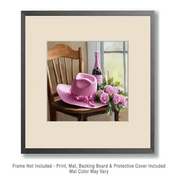 Pink Cowgirl Hat At The Swimmin' Hole - Wall Art Print - Western Art - 8"x10" Artwork - 11"x14" Mat