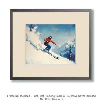 Hotdogging Skier – 8″x10″ Wall Art Print – Mowbi’s Ski & Snowboard Collection