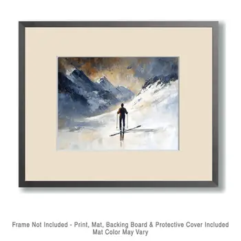 Peaceful Skier Pondering Mountain 8"x10" Wall Art Print - Mowbi's Ski & Snowboard Collection
