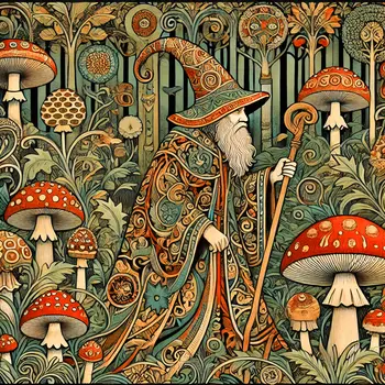 Art Nouveau Wizard - Wall Art Print - Fantasy Art - 8"x8" Artwork - 12"x12" Matte