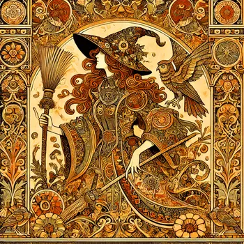 Art Nouveau Witch - Wall Art Print - Fantasy Art - 8"x8" Artwork - 12"x12" Matte