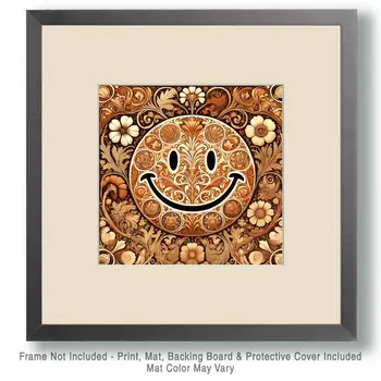 Art Nouveau Smiley Face - Wall Art Print - Fantasy Art - 8"x8" Artwork - 12"x12" Matte