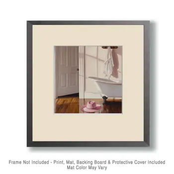 Pink Cowgirl Hat At The Swimmin' Hole - Wall Art Print - Western Art - 8"x10" Artwork - 11"x14" Mat