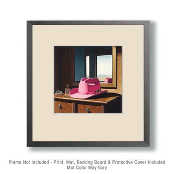 Pink Cowgirl Hat At The Swimmin' Hole - Wall Art Print - Western Art - 8"x10" Artwork - 11"x14" Mat
