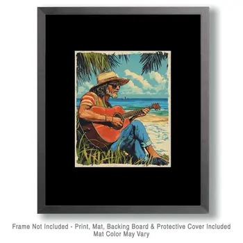 Strumming on the Beach - Wall Art Print - Ocean Seaside Beachcore - 8"x10" Artwork - 11"x14" Matte