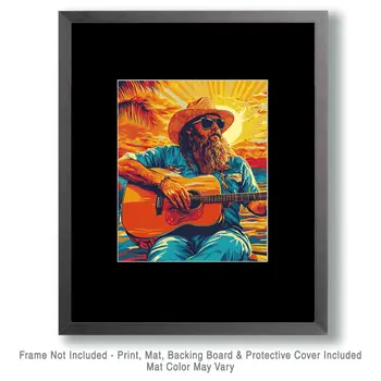 Acoustic Guitar by the Sea - Wall Art Print - Ocean Seaside Beachcore - 8"x10" Artwork - 11"x14" Matte
