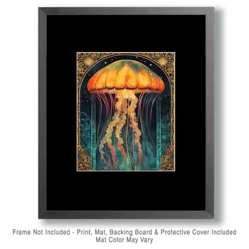 Nouveau Jellyfish - Wall Art Print - Ocean Seaside Beachcore - 8"x10" Artwork - 11"x14" Matte