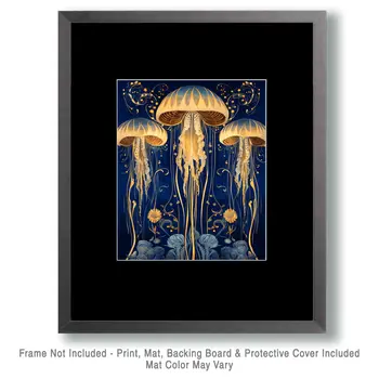 Deco Jellyfish - Wall Art Print - Ocean Seaside Beachcore - 8"x10" Artwork - 11"x14" Matte