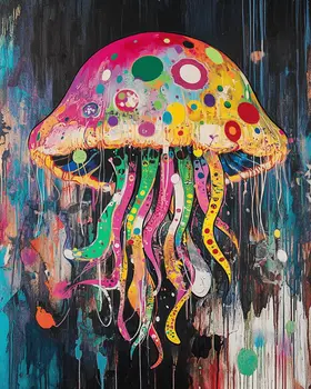 Neo-Pop Jellyfish - Wall Art Print - Ocean Seaside Beachcore - 8"x10" Artwork - 11"x14" Matte