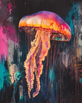 Impressionist Jellyfish - Wall Art Print - Ocean Seaside Beachcore - 8"x10" Artwork - 11"x14" Matte