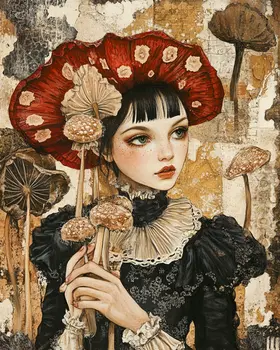 Mushroom Alice - Lowbrow Wall Art Prints - 8"x10" Art Print for 11"x14" Frame