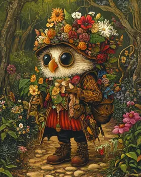 Floral Owl - Lowbrow Wall Art Prints - 8"x10" Art Print for 11"x14" Frame