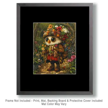 Floral Owl - Lowbrow Wall Art Prints - 8"x10" Art Print for 11"x14" Frame