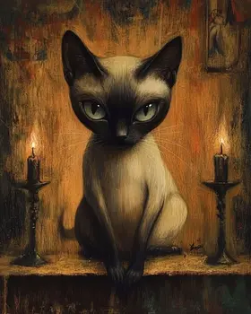 Sinister Siamese Kitten - Lowbrow Wall Art Prints - 8"x10" Art Print for 11"x14" Frame