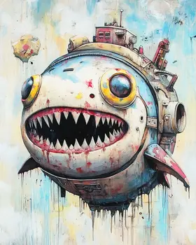 Mech Whale - Lowbrow Wall Art Prints - 8"x10" Art Print for 11"x14" Frame