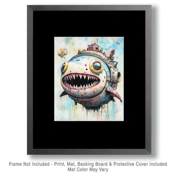 Mech Whale - Lowbrow Wall Art Prints - 8"x10" Art Print for 11"x14" Frame