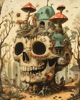 Skull Home - Lowbrow Wall Art Prints - 8"x10" Art Print for 11"x14" Frame