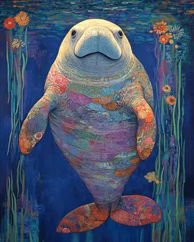 BOHO Manatee - Wall Art Print - Ocean Seaside Beachcore - 8"x10" Artwork - 11"x14" Matte