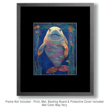 BOHO Manatee - Wall Art Print - Ocean Seaside Beachcore - 8"x10" Artwork - 11"x14" Matte
