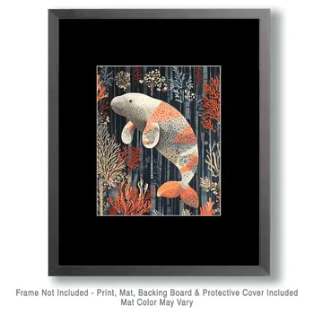 Mid-Century Modern Manatee - Wall Art Print - Ocean Seaside Beachcore - 8"x10" Artwork - 11"x14" Matte