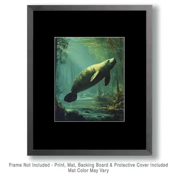 Florida Manatee - Wall Art Print - Ocean Seaside Beachcore - 8"x10" Artwork - 11"x14" Matte