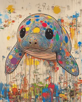 Neo-Pop Manatee - Wall Art Print - Ocean Seaside Beachcore - 8"x10" Artwork - 11"x14" Matte