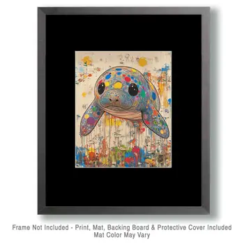Neo-Pop Manatee - Wall Art Print - Ocean Seaside Beachcore - 8"x10" Artwork - 11"x14" Matte