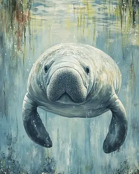 Manatee - Wall Art Print - Ocean Seaside Beachcore - 8"x10" Artwork - 11"x14" Matte