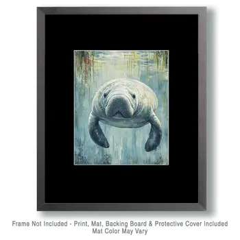 Manatee - Wall Art Print - Ocean Seaside Beachcore - 8"x10" Artwork - 11"x14" Matte