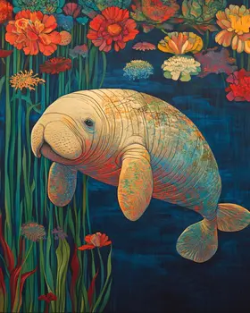 Beachcore Manatee - Wall Art Print - Ocean Seaside Beachcore - 8"x10" Artwork - 11"x14" Matte