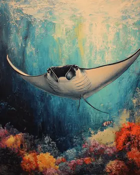 Manta Ray - Wall Art Print - Ocean Seaside Beachcore - 8"x10" Artwork - 11"x14" Matte