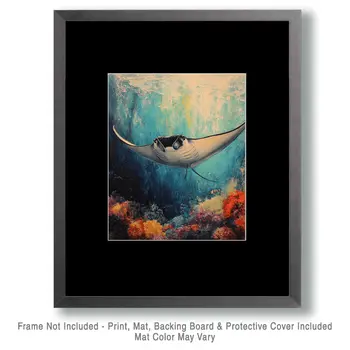 Manta Ray - Wall Art Print - Ocean Seaside Beachcore - 8"x10" Artwork - 11"x14" Matte