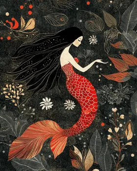 Goth Mermaid - Wall Art Print - Ocean Seaside Beachcore - 8"x10" Artwork - 11"x14" Matte