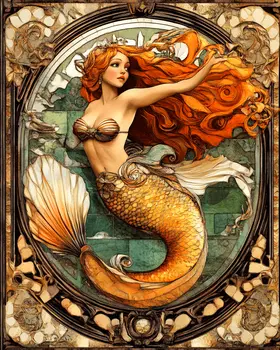 Nouveau Mermaid - Wall Art Print - Ocean Seaside Beachcore - 8"x10" Artwork - 11"x14" Matte