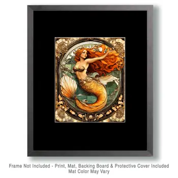 Nouveau Mermaid - Wall Art Print - Ocean Seaside Beachcore - 8"x10" Artwork - 11"x14" Matte