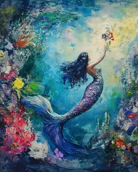 Impressionist Mermaid - Wall Art Print - Ocean Seaside Beachcore - 8"x10" Artwork - 11"x14" Matte