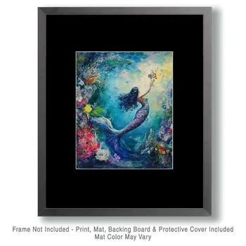 Impressionist Mermaid - Wall Art Print - Ocean Seaside Beachcore - 8"x10" Artwork - 11"x14" Matte