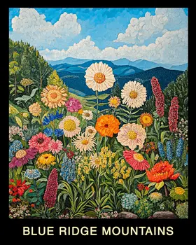 Folk Art Wildflowers - Blue Ridge Mountains Souvenir Home Decor Wall Art Prints – 8″x10″ Artwork – 11″x14″ Mat