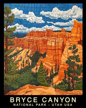 Impressionist - Bryce Canyon Souvenir Home Decor Wall Art Prints – 8″x10″ Artwork – 11″x14″ Mat