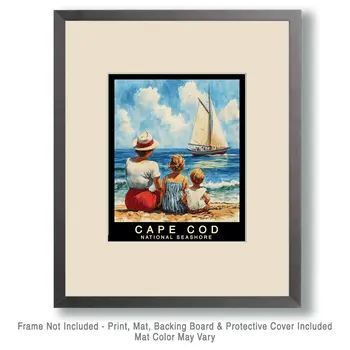 Watching a Sailboat - Cape Cod Souvenir Home Decor Wall Art Prints – 8″x10″ Artwork – 11″x14″ Mat