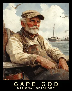 Fisherman - Cape Cod Souvenir Home Decor Wall Art Prints – 8″x10″ Artwork – 11″x14″ Mat