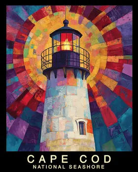 Abstract Lighthouse - Cape Cod Souvenir Home Decor Wall Art Prints – 8″x10″ Artwork – 11″x14″ Mat