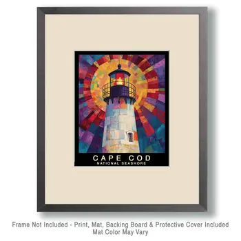 Abstract Lighthouse - Cape Cod Souvenir Home Decor Wall Art Prints – 8″x10″ Artwork – 11″x14″ Mat